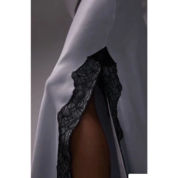 TOPSHOP Lace Trim Satin Maxi Skirt Light Blue Size 8 - Picture 6 of 10